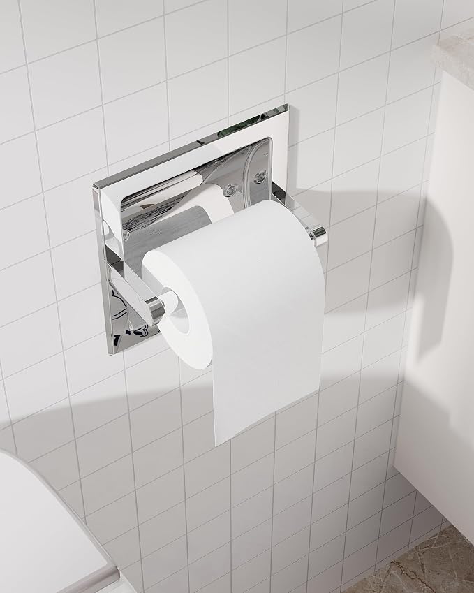Polished Chrome Recessed Toilet Paper Holder, Bathroom Wall Mount Recessed - Image 4