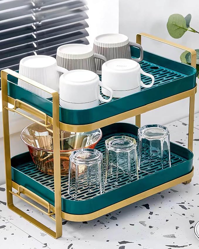 Cup Drying Rack Stand 2 Tier Organizer Countertop Station Shelf Strong Carbon - Image 3