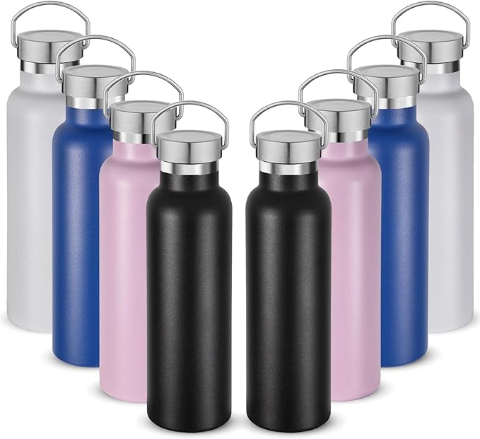 Neihepal 20 oz Insulated Water Bottles Bulk 8 Pack, Stainless Steel Double Wall by Neihepal