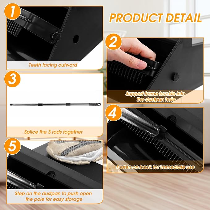 Leumoi 2 Pcs Dust Pans with Long Handle Set 36.6 Inch Commercial Dust Pan with - Image 3