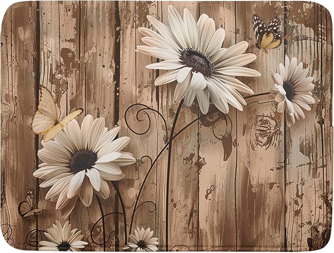 Summer Daisy Flowers Dish Drying Mat by Kawani