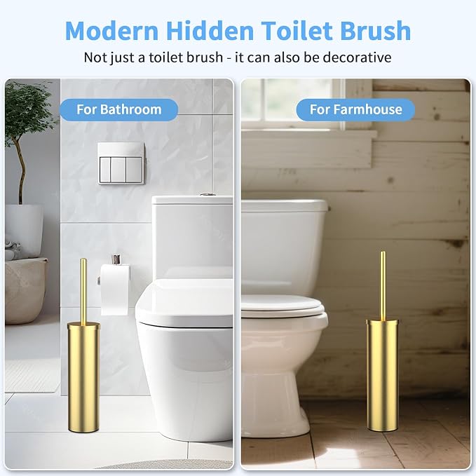 Stainless Steel Toilet Brush and Holder Set Brushed Gold Heavy Duty Toilet Bowl - Image 7