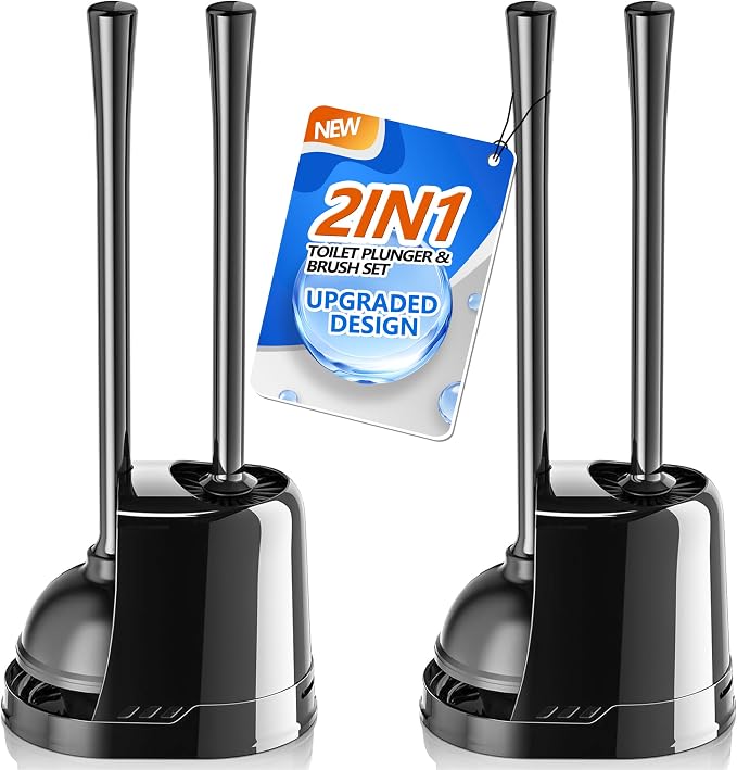 Toilet Plunger and Brush, 2 Pack Bowl Brush and Heavy Duty Toilet Plunger Set by LOVLOY