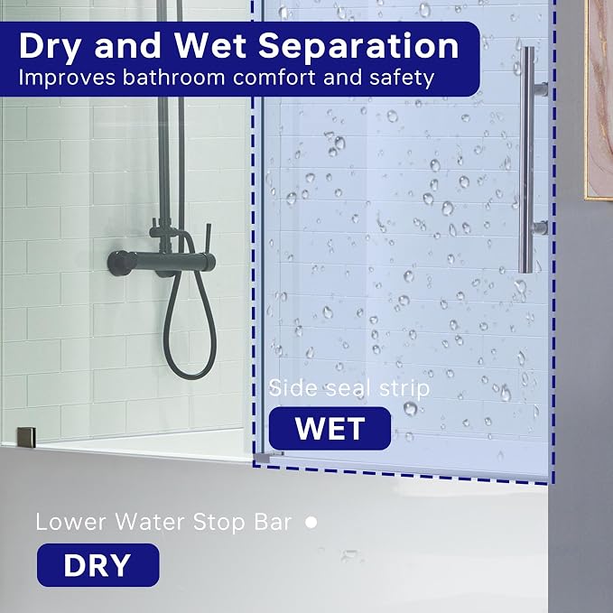 Woodbridge Frameless Bathtub Shower Doors 56-60" Width x 62" Height - Image 7