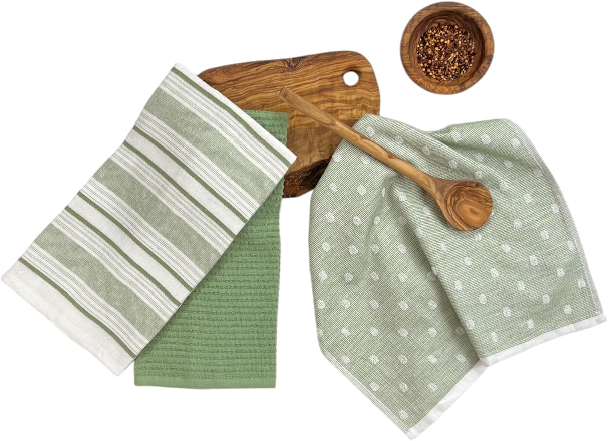 Sage Green White Kitchen Hand Dish Towels: Oversized 28" x 16", 100% Cotton - Image 5
