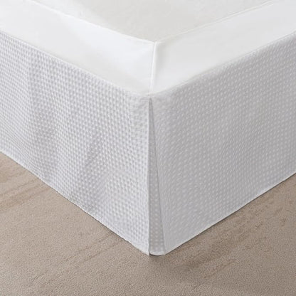 Twin Bed Skirt, Wrap Around Bed Skirt with Pleated Corner, 18 Inch Drop Pleated Waffle Weave Bedskirts, Anti-Slip, Microfiber, White, 18'' Twin