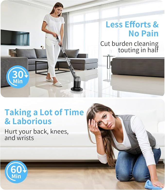Electric Spin Scrubber with 3 Speed, Adjustable Extension Handle, 8 Brush Heads - Image 4