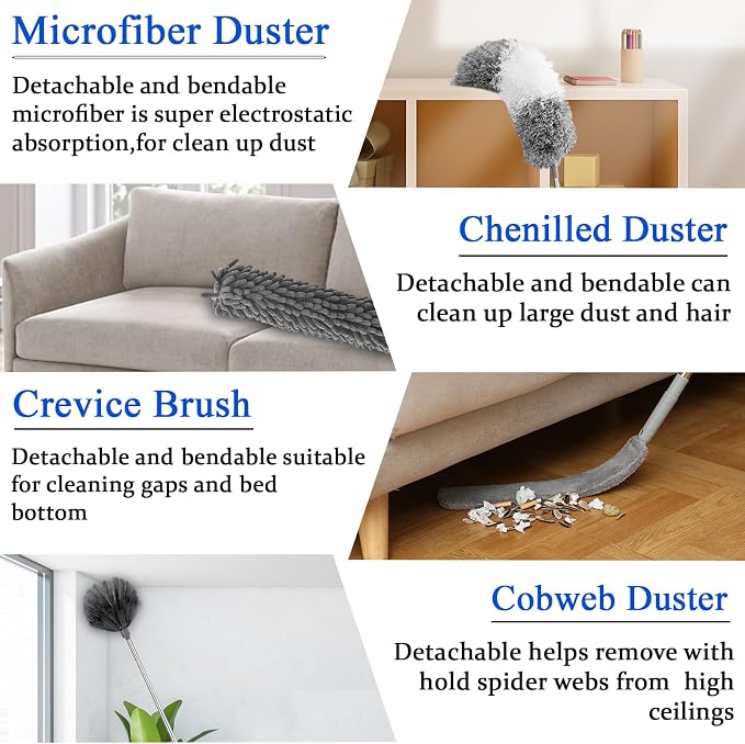 Dusters for Cleaning, Bendable Extendable Long Feather Duster for Cleaning Fan - Image 3