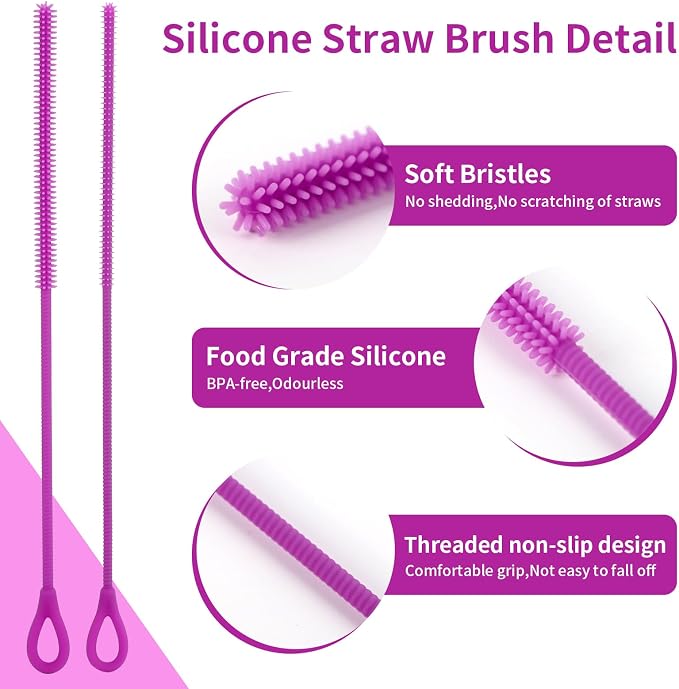 2Pcs Silicone Straw Cleaner Brush, 9.84in Reusable Straw Cleaner - Image 4