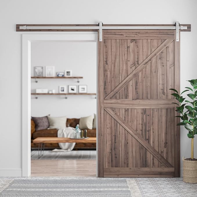SMARTSTANDARD 8 Feet Brushed Nickel Barn Hardware Kit-Heavy Duty Sliding - Image 2