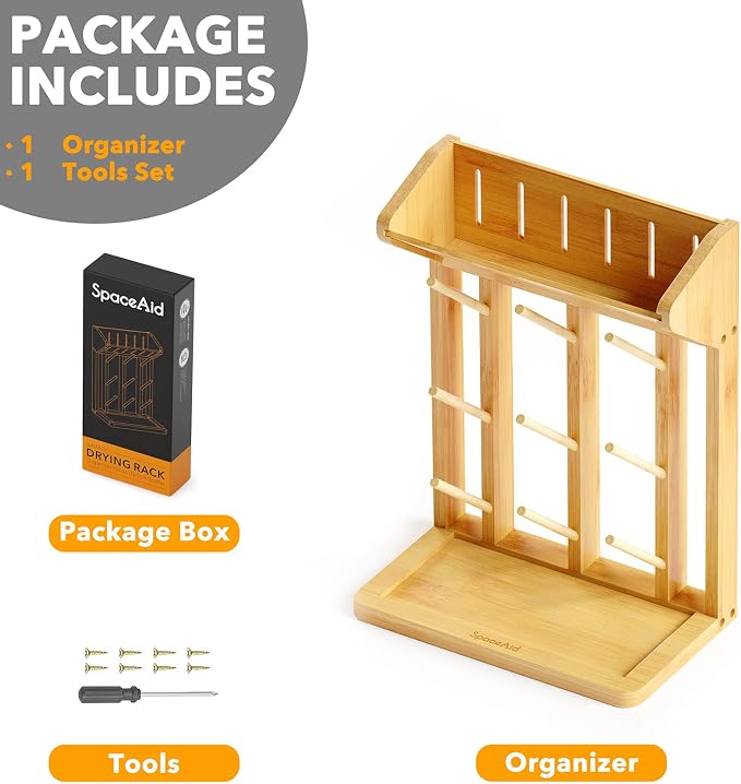 SpaceAid Bamboo Baby Bottle Drying Rack, Space Saving Kitchen Bottles Holder - Image 6