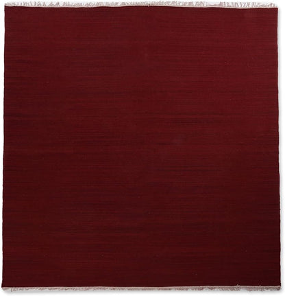 Rugsotic Carpets Hand Woven Flat Weave Kilim Wool ECO-Friendly Area Rugs - 6'x6', Square Shape, Burgundy Color, Solid Plain Design, Low Pile Handmade Area Rugs for Living Room, Bed Room (D00111)