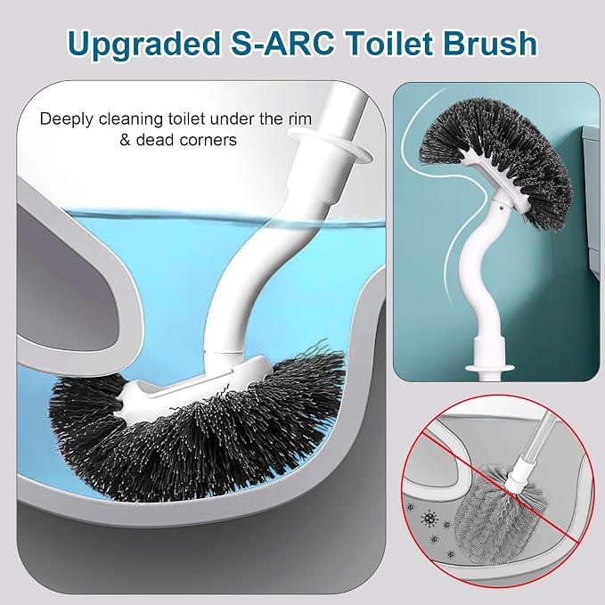 Toilet Bowl Brush and Holder Sturdy Plastic Long Handled Toilet Brushes - Image 4