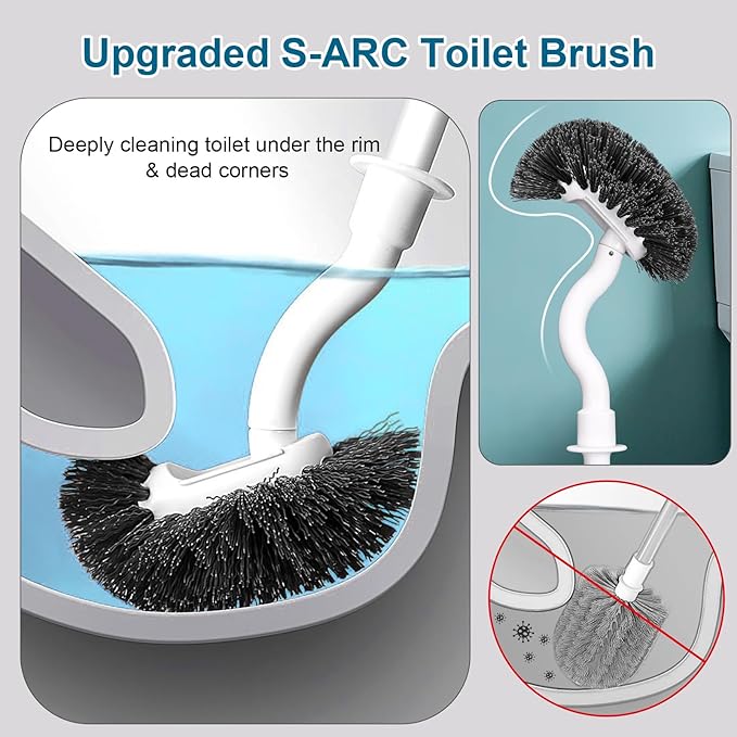 Toilet Bowl Brush and Holder 3 Pack Sturdy Plastic Long Handled Toilet Brushes - Image 4