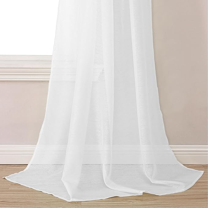 DONREN White Sheer Window Scarf Valance - Luxury Soft Semi Sheer Scarf for Window Wedding Arch Curtains (1 Panel, 34 x 216 Inch Length)