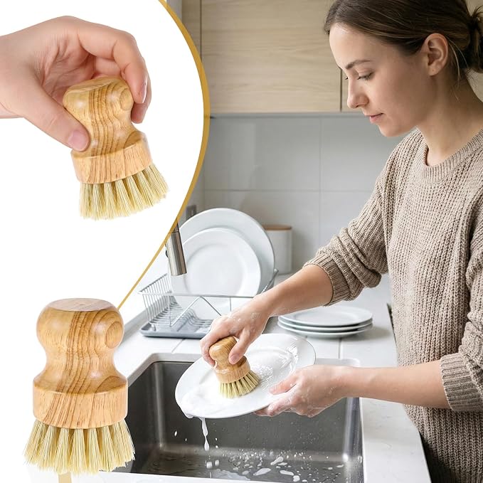 10 Packs Bamboo Dish Scrub Brushes Natural Dish Scrubber - Image 5