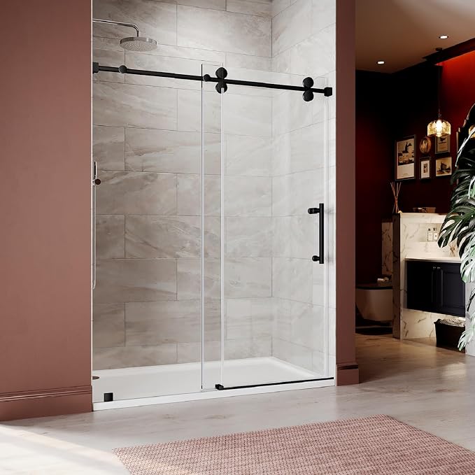 61-65 Inch x 80 Inch Sliding Frameless Shower Door, 3/8" Tempered Glass by UNIKOOSHOWERDOOR
