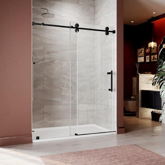 61-65 Inch x 80 Inch Sliding Frameless Shower Door, 3/8" Tempered Glass by UNIKOOSHOWERDOOR
