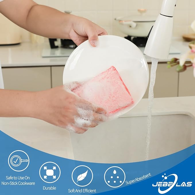 JEBBLAS 8Pack Bamboo Natural Kitchen Sponges Dish Sponge Cleaning Sponge Heavy - Image 3