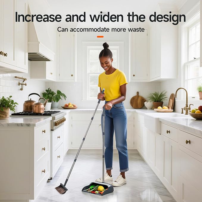 Broom and Dustpan Set for Home, Extra Brush Head & 51.6" Adjustable Long Handle - Image 9