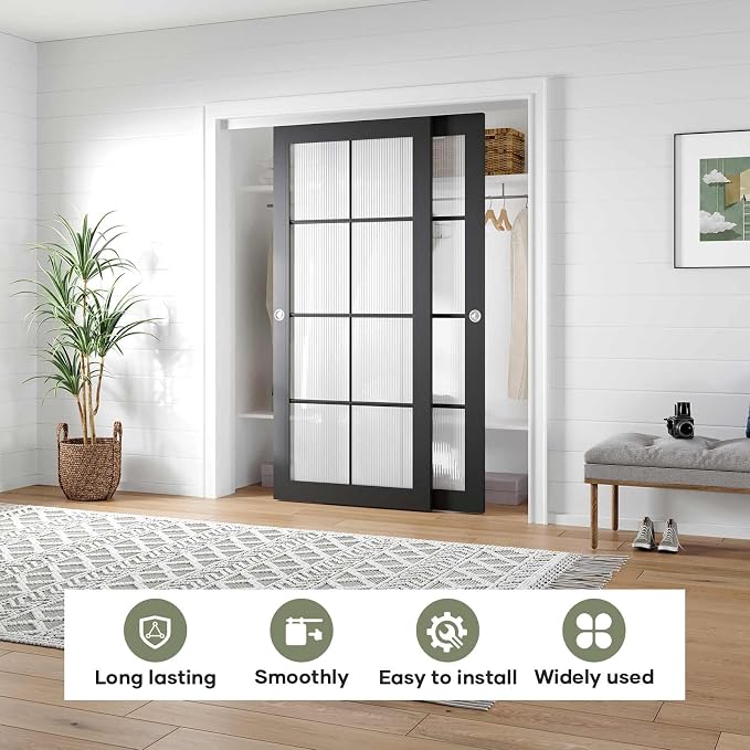 EaseLife 6FT/72in Bypass Double Sliding Pocket Door Hardware Kit, Commercial - Image 2