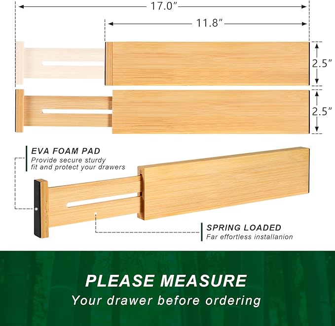 4 Pack Bamboo Drawer Dividers, Adjustable Length from 12 Inch to 17 Inch - Image 6
