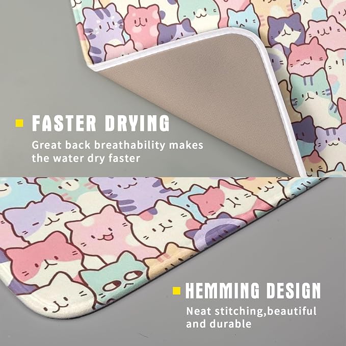 Colorful Cats Dish Drying Mat 16x18 inch Cute Animal Microfiber Reversible Fast - Image 3