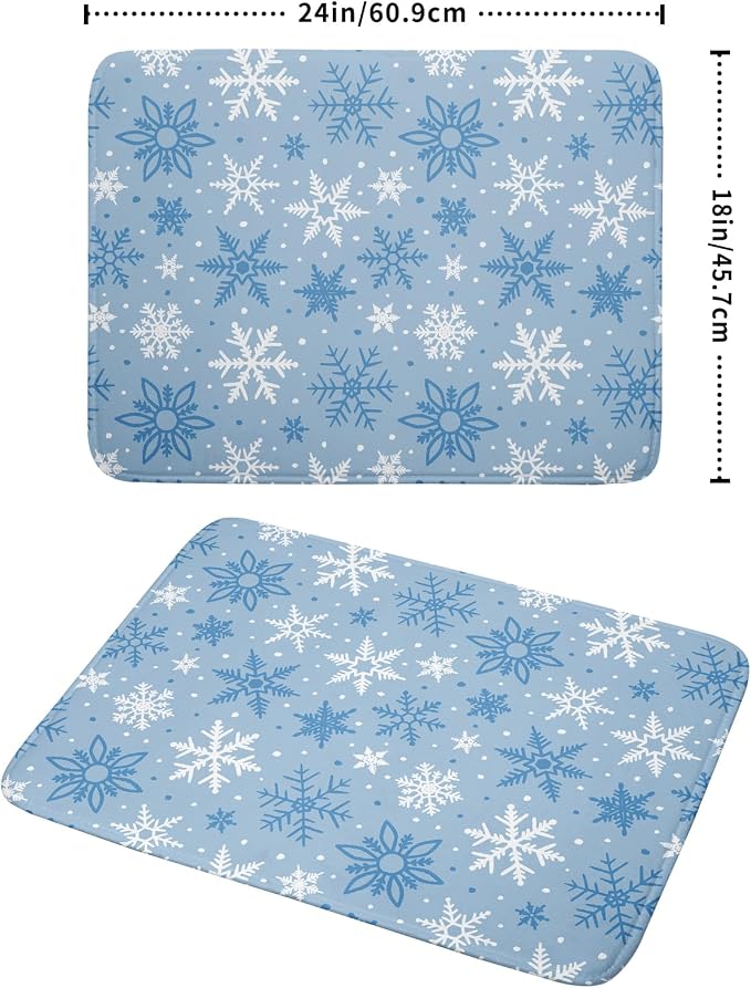 Winter Dish Drying Mat for Kitchen Counter 18x24 Blue White Snowflake Holiday - Image 2