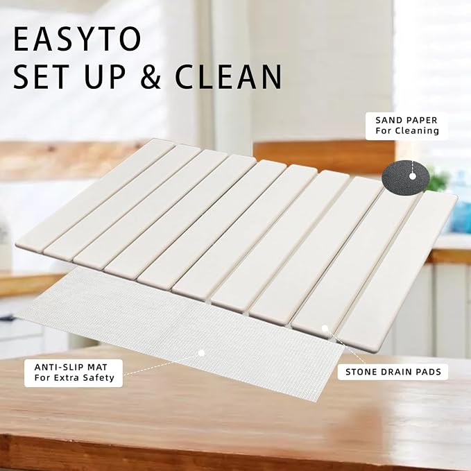 Stone Drying Mat for Kitchen Counter, Collapsible Dish Drying Mat, Fast Drying - Image 7