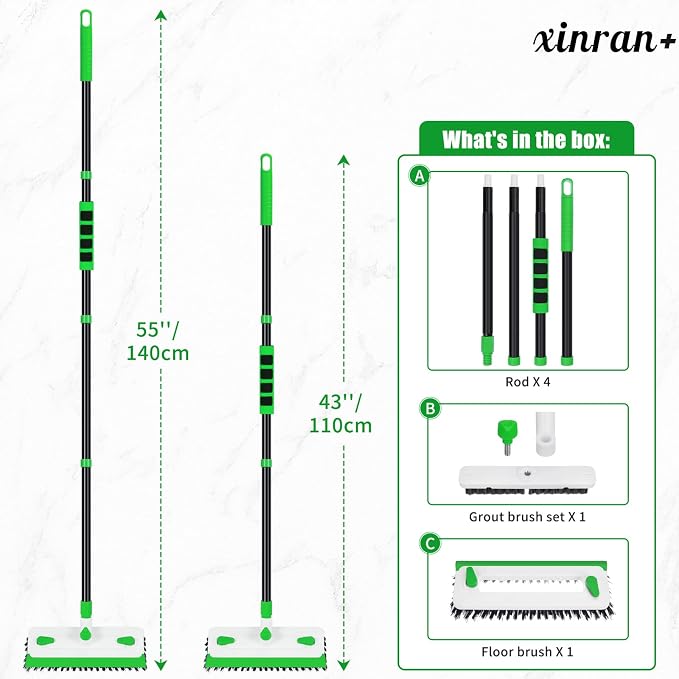 Floor Scrub Brush with Long Handle, 3-in-1 Scrape Scrubber Brush with Squeegee - Image 6