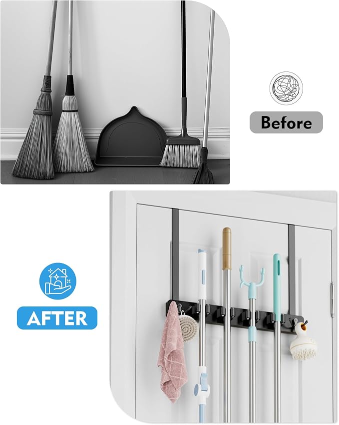 Over the Door Broom Holder, Mop and Broom Holder Door Mount, Hanging Organizer - Image 5