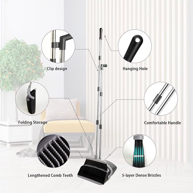 Broom and Dustpan Set, Long Handle Lightweight Dustpans - Image 5