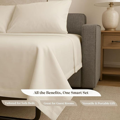 Sleeper Sofa Bed Sheet Set - Queen Size 4 PC's Sheet Set Sofa Bed Sheets - 100% Cotton 400 Thread Count Sofa Sheets - Sleeper Sofa Sheets - Fits Mattresses Up to 6" Drop - Ivory