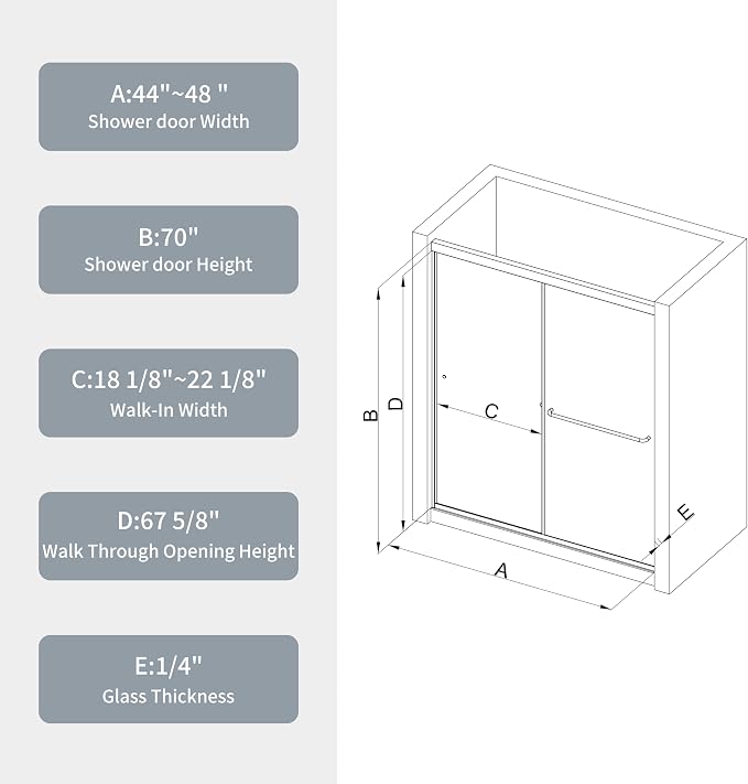 Bypass Glass Shower Door 44-48" W x 70" H - Image 3