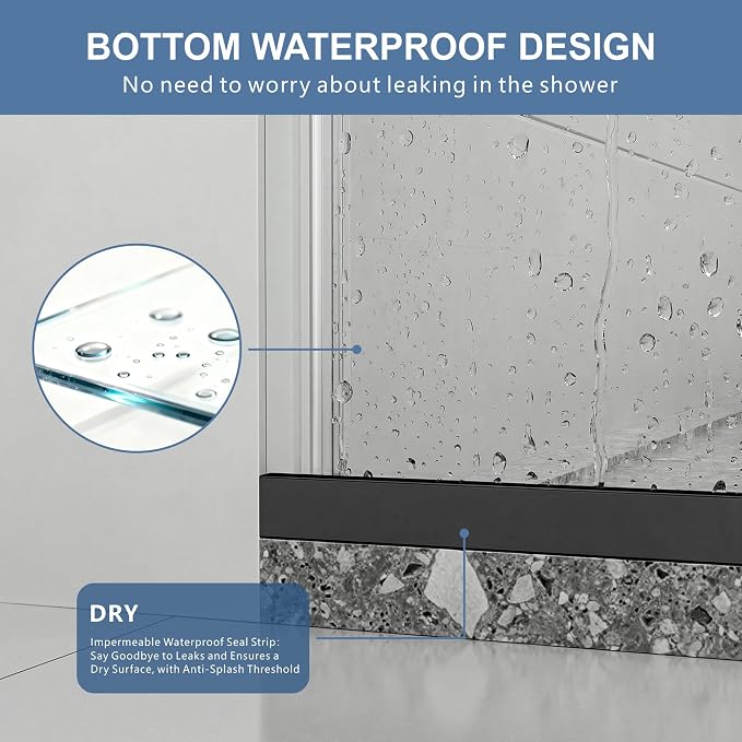 44-48" W x 76" H Frameless Shower Door, Double Sliding Glass Shower Door - Image 9
