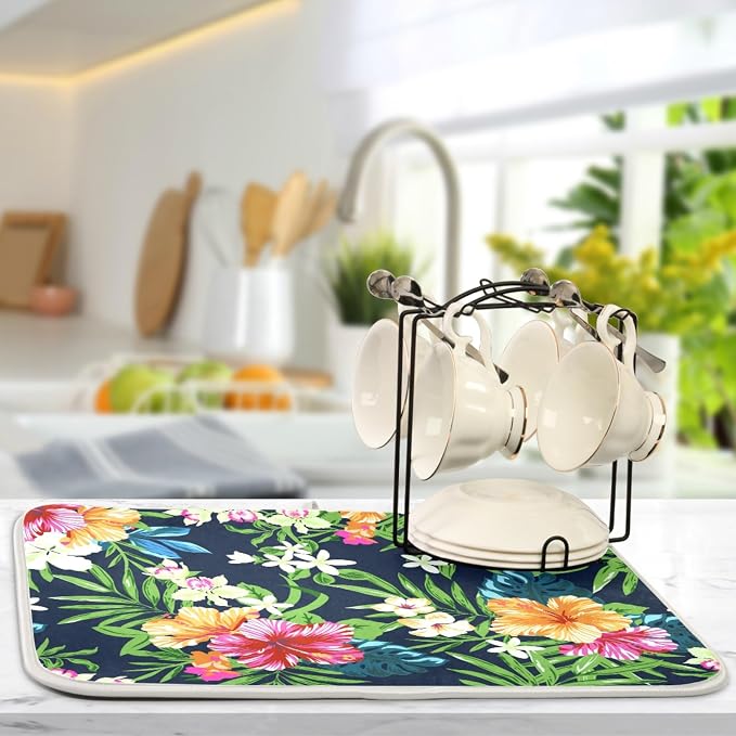 Tarity Colorful Tropical Flowers Dish Drying Mat - Image 5