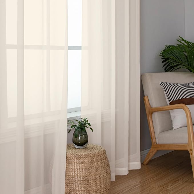 Chyhomenyc Cream Sheer Curtains 36 inch Length 2 Panels Set, Light Filtering - Image 9