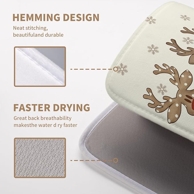 Christmas Reindeer Snowflakes Dish Drying Mat - Image 4