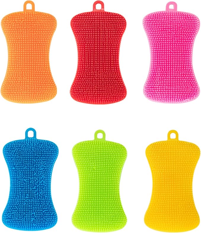 Silicone Sponge Dish Washing Kitchen Scrubber, 6 Pack Reusable Dish Washing by Qaeoity