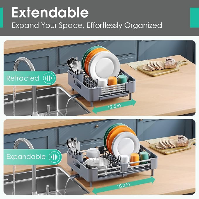 Dish Drying Rack for Kitchen Counter, Extendable Dish Rack - Image 2
