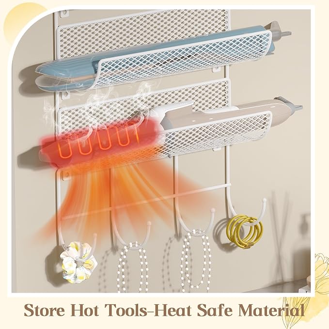 Wall-Mounted Hair Dryer Holder Styling Tool Organizer 4-Shelf Storage Wire - Image 2