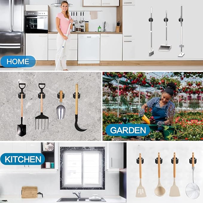 9PCS Broom and Mop Holder, Heavy Duty Garden Tool Organizer Rack Rake and - Image 7