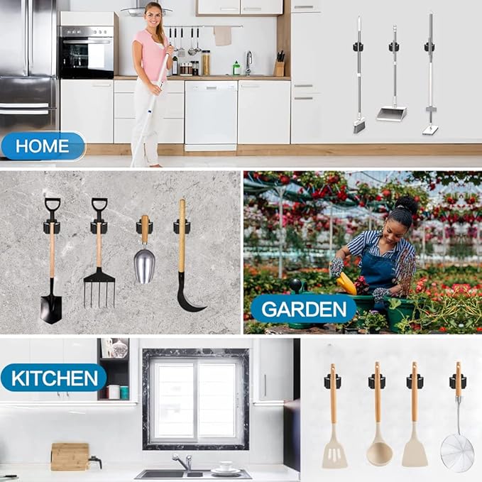 3PCS Broom and Mop Holder, Heavy Duty Garden Tool Organizer Rack Rake and - Image 7