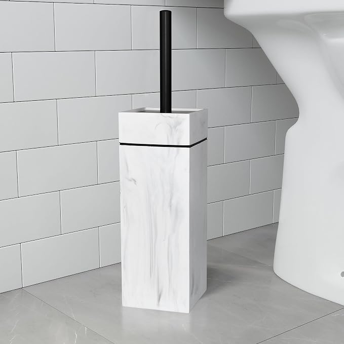 Black Line Design Resin Toilet Bowl Holder and Brush Set, Stylish Bathroom - Image 6