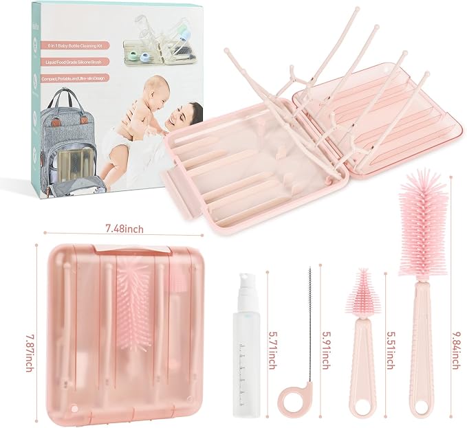 Baby Bottle Brush Set, 6-in-1 Travel Bottle Cleaning Kit - Image 2