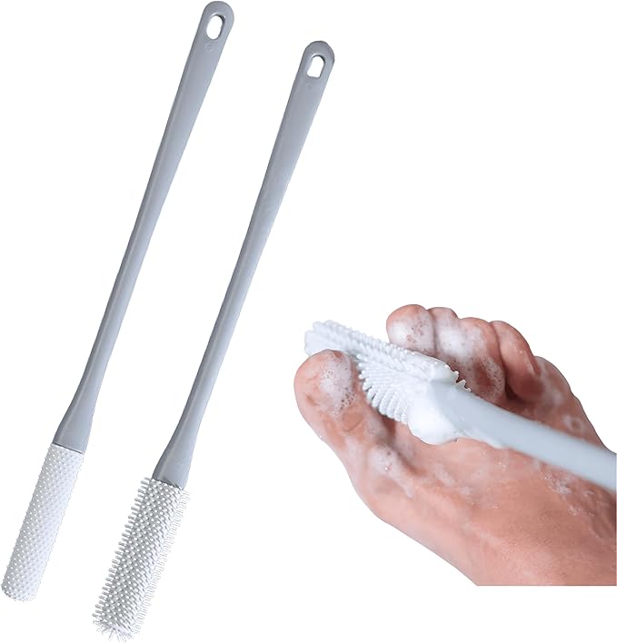 Toe Cleaning Brush with 15.7" Long Handle, Foot Scrubber in Shower, No Bending by Unknown