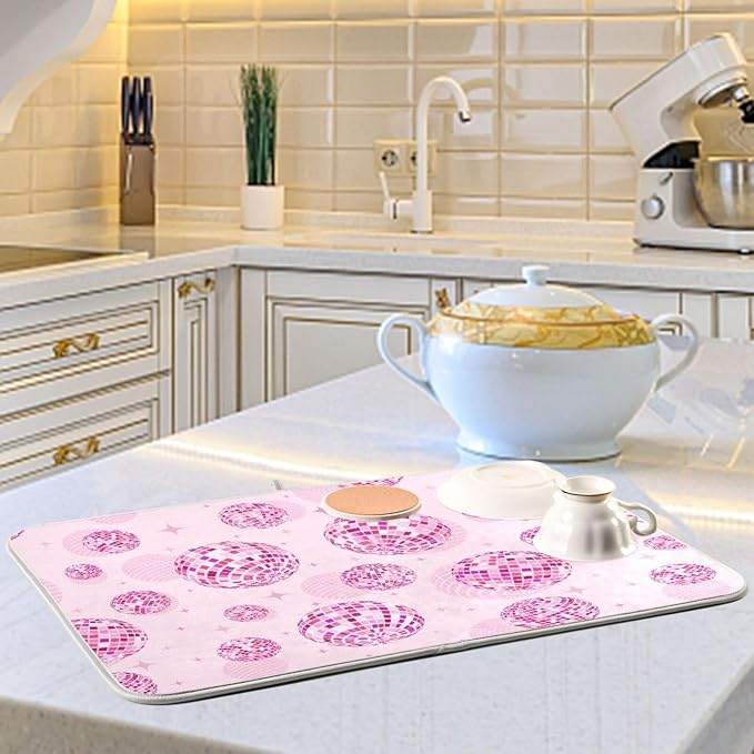 Disco Balls Pink Dish Drying Mat - Image 6