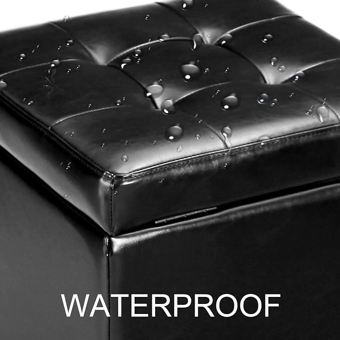 Adeco Storage Ottoman Foot Rest Stool, Leather Ottoman Footstool - Image 7