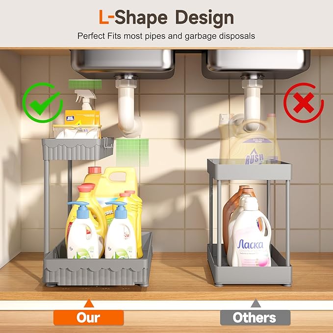 3 Pack Multi-Purpose Under Sink Organizers and Storage, 2026 L-Shaped Pull Out - Image 2