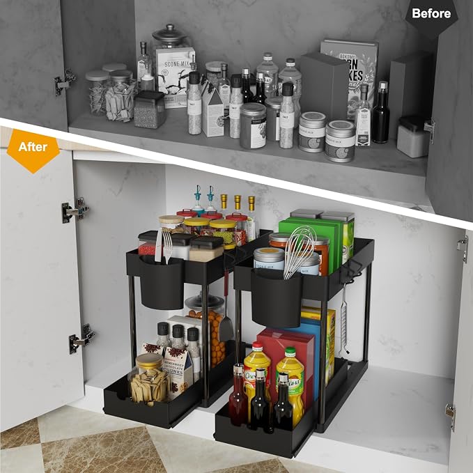2 Pack Under Sink Organizers and Storage, 2-Tier Sliding Cabinet Organizer - Image 5